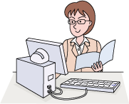デスクトップパソコンで仕事をするOLの絵その2